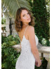 Beaded Spaghetti Straps White Lace Tulle Elegant Wedding Dress